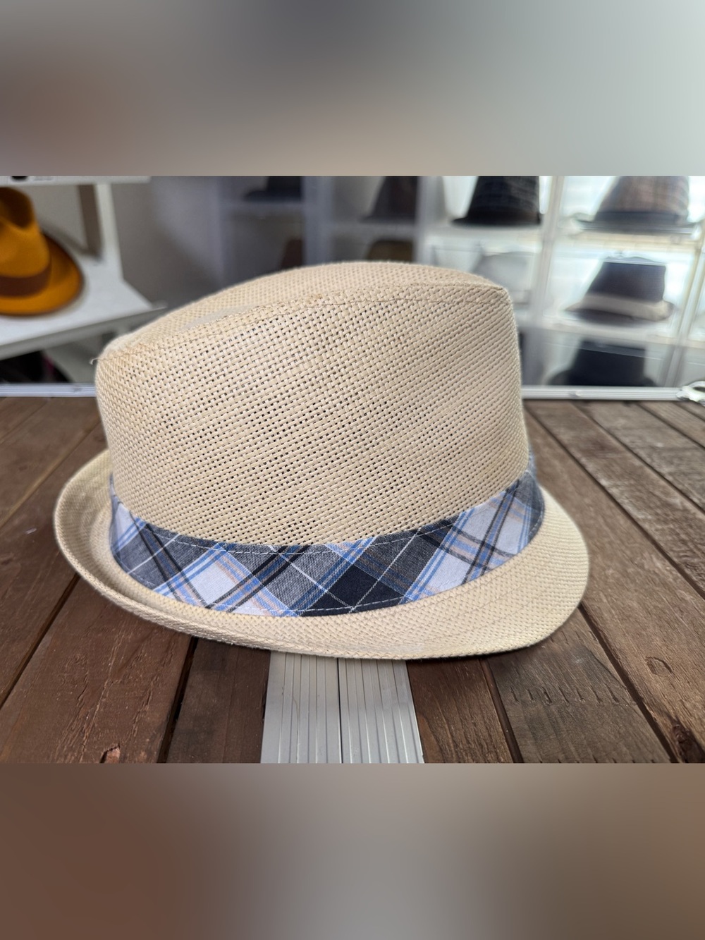 U.S. Polo Assn. Woven Fedora Plaid Band Cream Tan L/XL